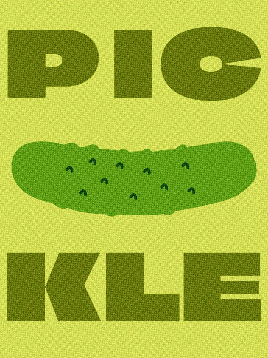 PICkle 포스터 — 연두 배경 위의 피클